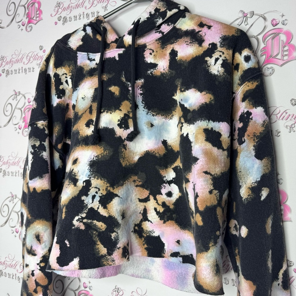 Wild fable sweater hoodie pull over crop tie dye camo pastel cotton candy fleece - Picture 2 of 10